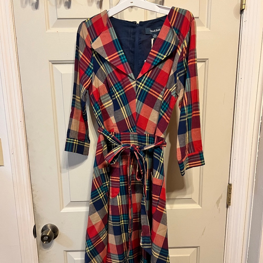Multi-color plaid Modcloth A-line Dress - NWT